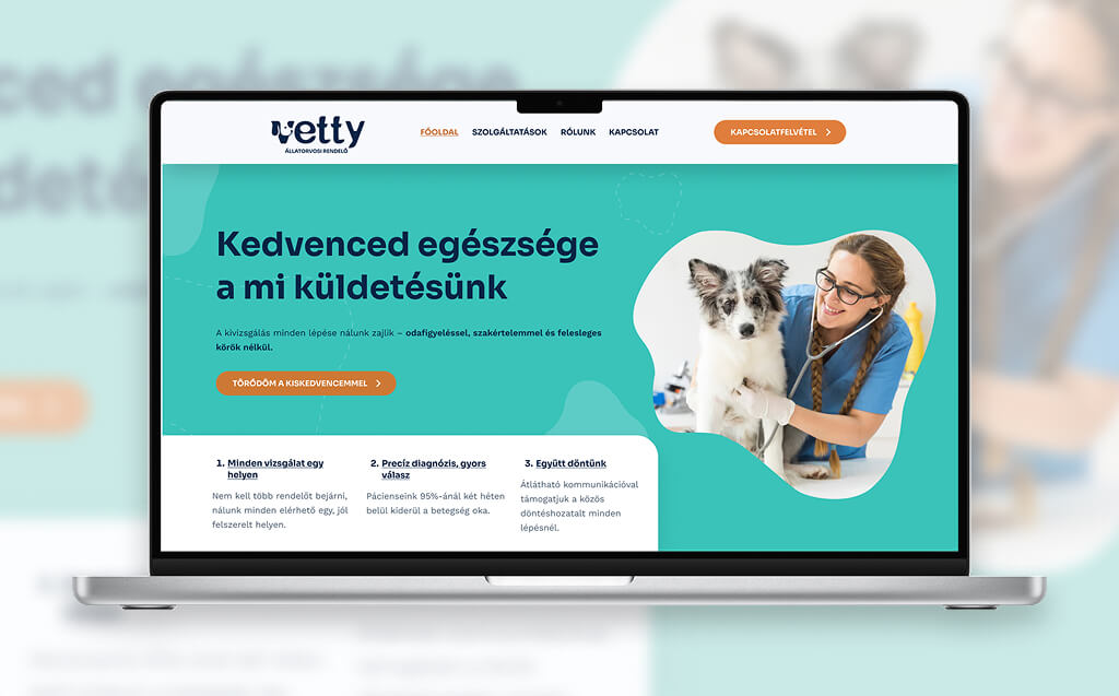 A képen egy állatorvosi rendelő weboldala szerepel
